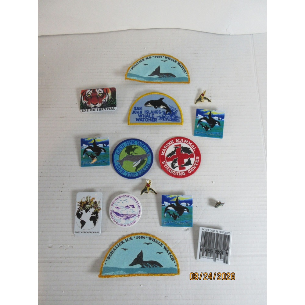 15 Vintage Whale Watch Marine Life Patch/ Pin Lot 1989 Schalick San Juan Islands